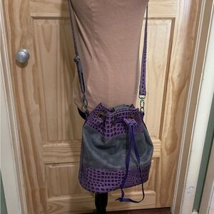 Hand Crafted Purple and Gray Crossbody Bag Vegan Leather